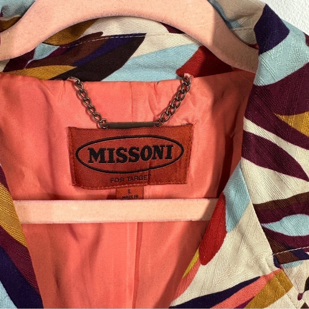 Missoni Target Trench Coat Women's Striped Colorful Duster Purple Button sz L - Picture 5 of 5